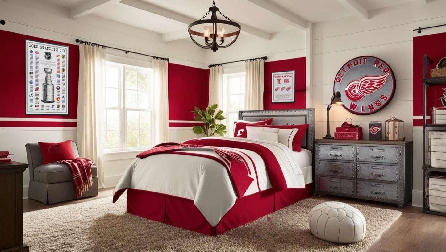 Detroit Red Wings and history of the stanley cup themed bedroom kids boys
