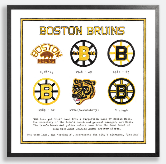 History of the Boston Bruins NHL hockey logos over time artwork print  poster 16x16