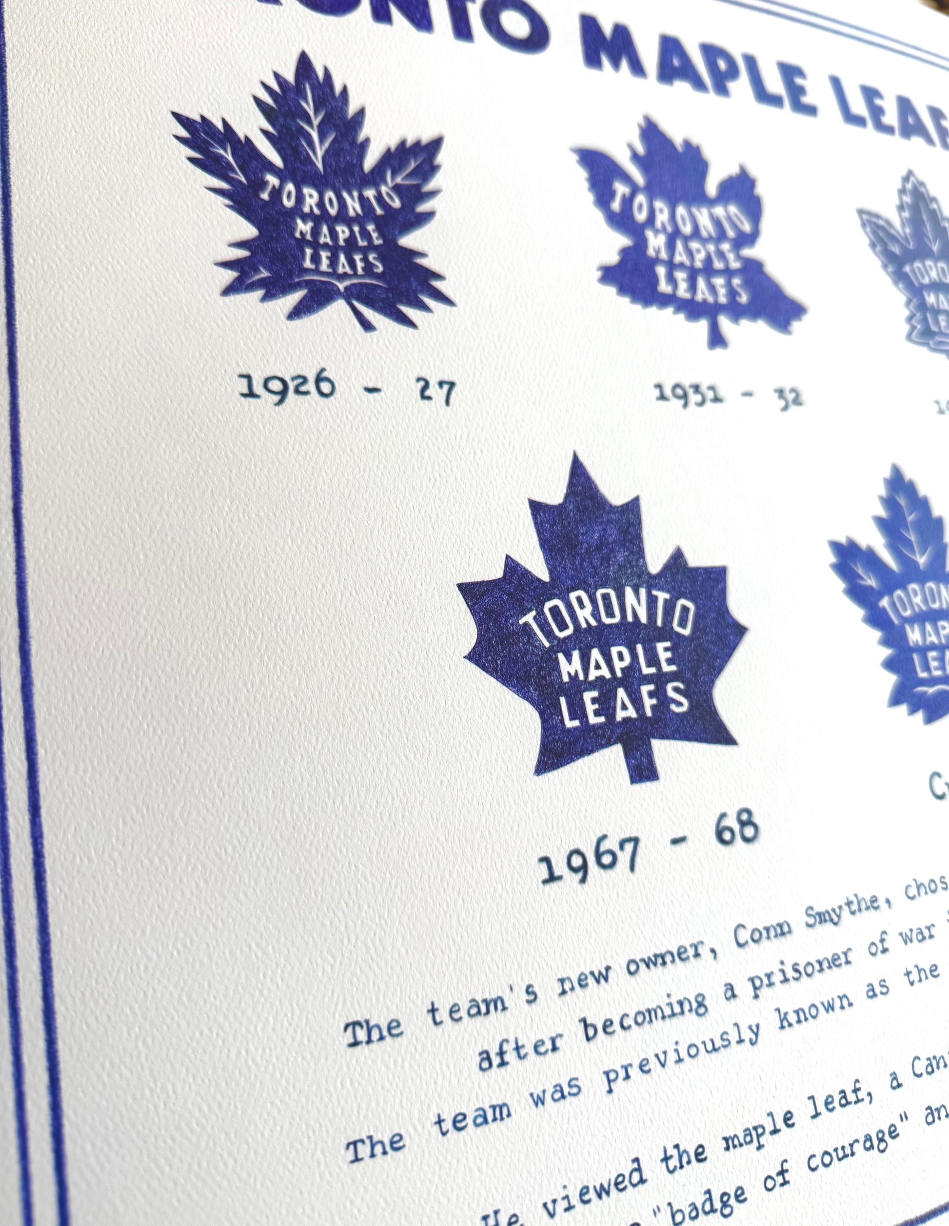 History of Toronto Maple Leafs NHL hockey logos over time artwork print  