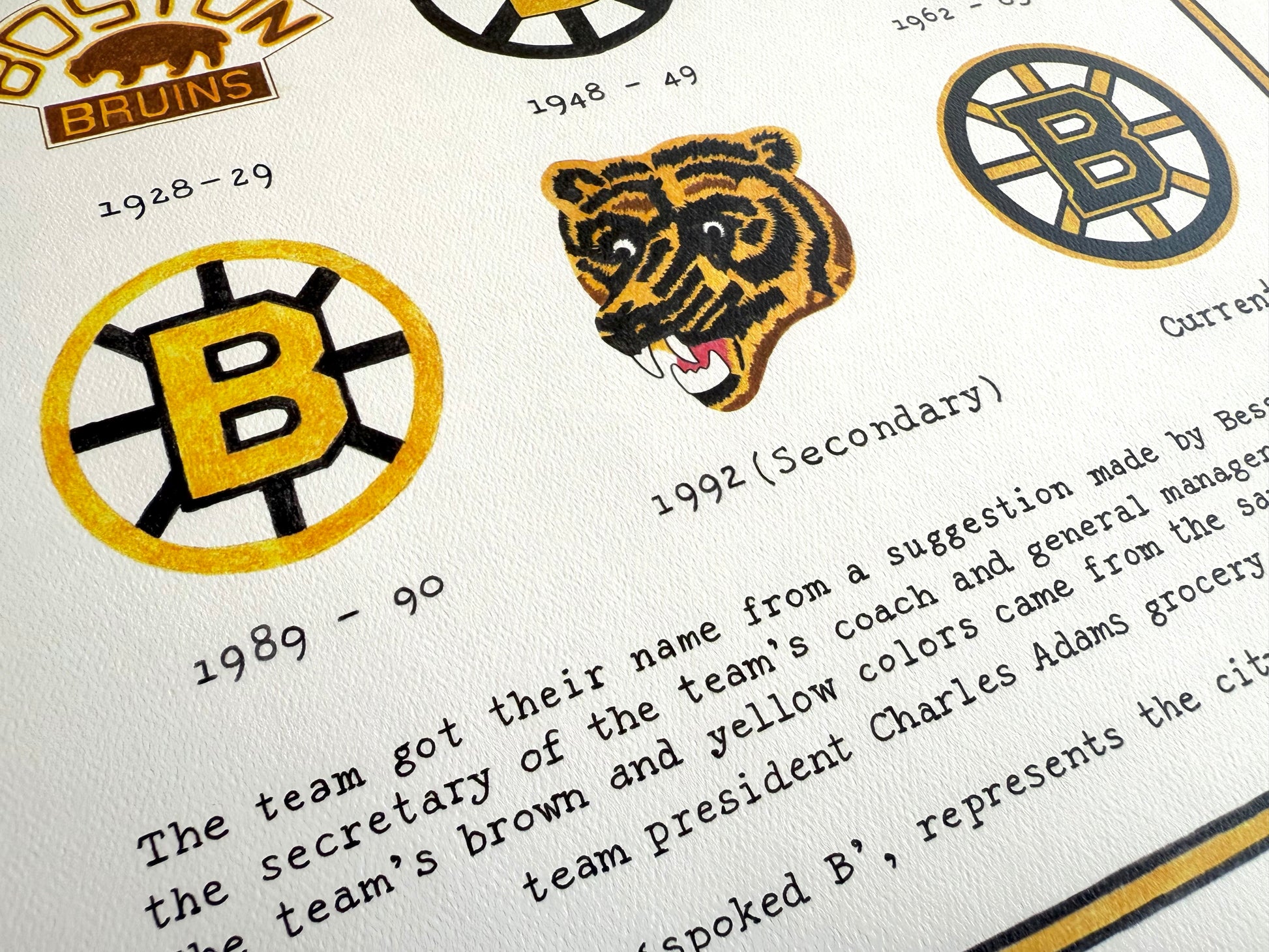 History of the Boston Bruins NHL hockey logos over time artwork print  poster 16x16
