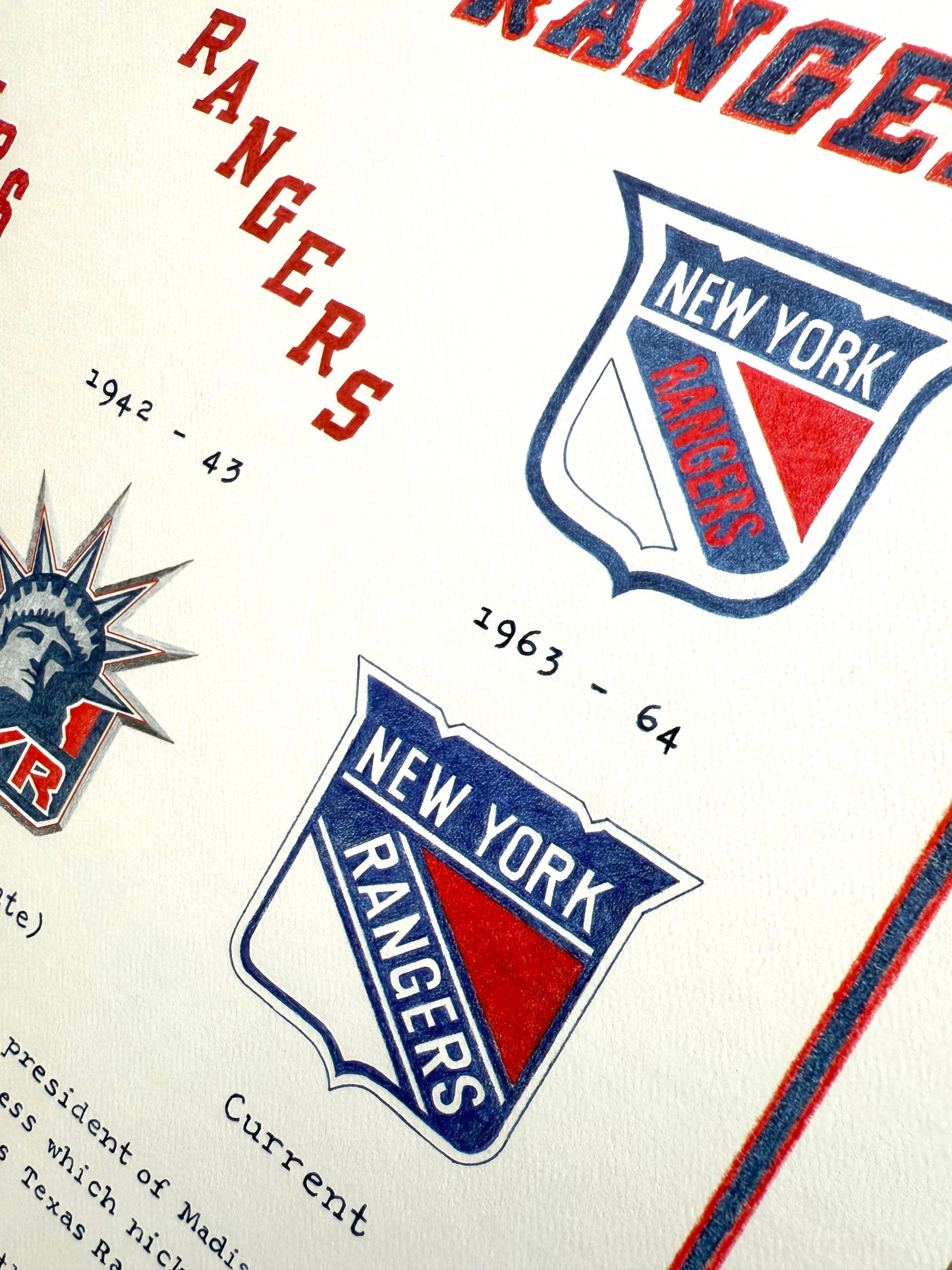 History of New York Rangers logos over time hockey artwork print  