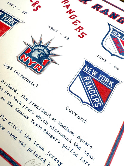 History of New York Rangers logos over time hockey artwork print  
