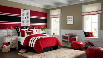 Chicago Blackhawks NHL themed boys/girls bedroom. Hockey logos artwork prints posters